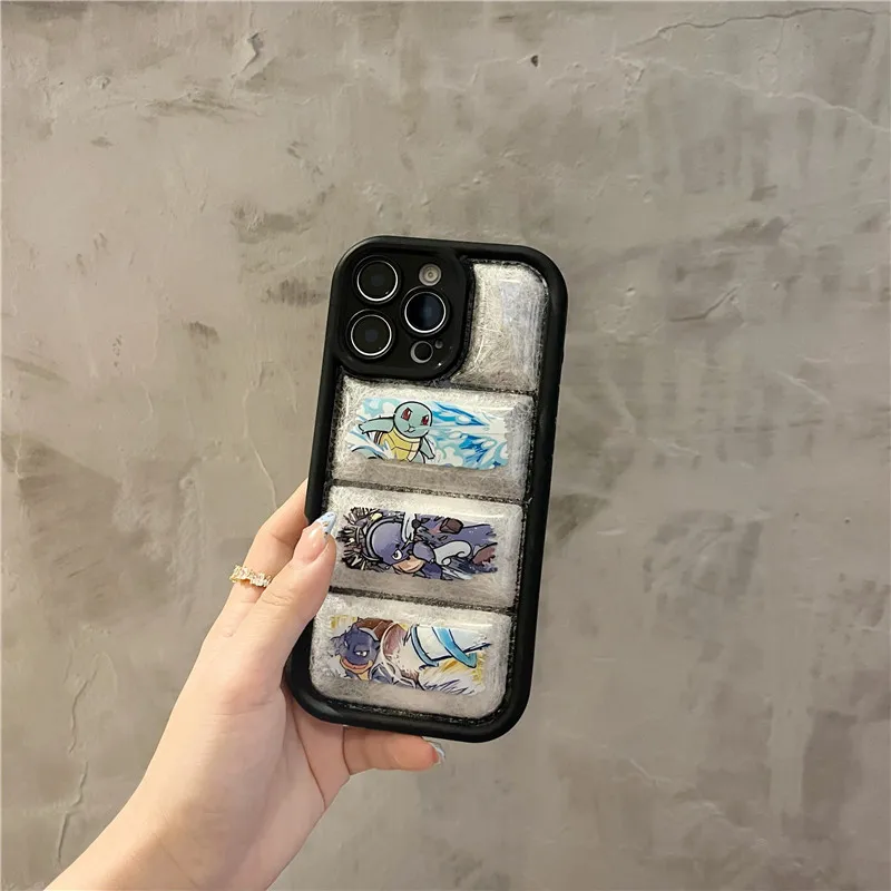 Anime P-Pokemons gengar Phone Case for iPhone 11 12 13 14 15 16 Pro Max Charizard Bulbasaur Squirtle Vacuum down jacket Cover