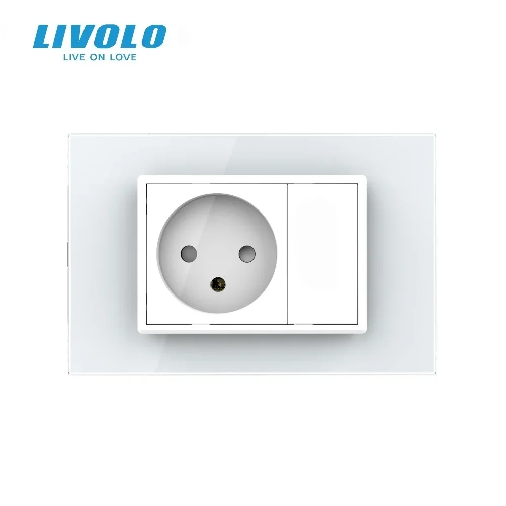 Livolo Israel Power Socket Sensor ,White/Black Crystal Glass Panel, AC 110~250V 16A Wall Power Israel Socket, VL-C9C1IL-11