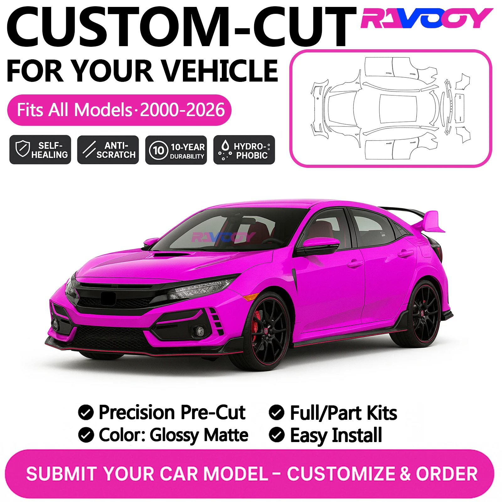 

Custom Precut PPF Kit For Honda Accord Civic Civic Hatchback Jazz 2024 2025 2026 Paint Protection Film Gloss Matte Full car kit