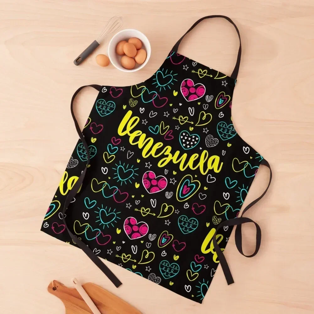 

Venezuela Neon Love Apron kitchen girl Women's Dress men's barbecue Art Apron