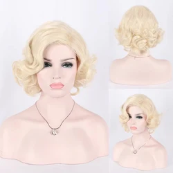 Synthetic Short Curly Hair Blonde Mixed Wig Female 1950s Wigs 60s Cosplay Wig Halloween Costume for Women