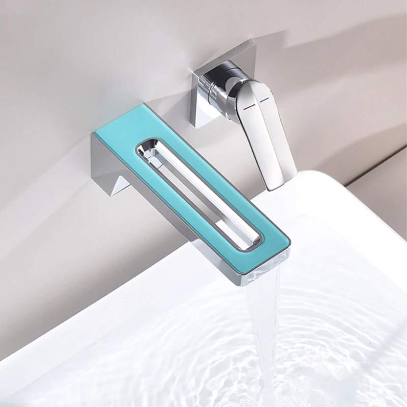 

Waterfall Bathroom Sink Faucet Wall Mounted Double Hole Bathroom Vanity Sink Faucets 1 Handle Hot Cold Mixer Tap Chrome