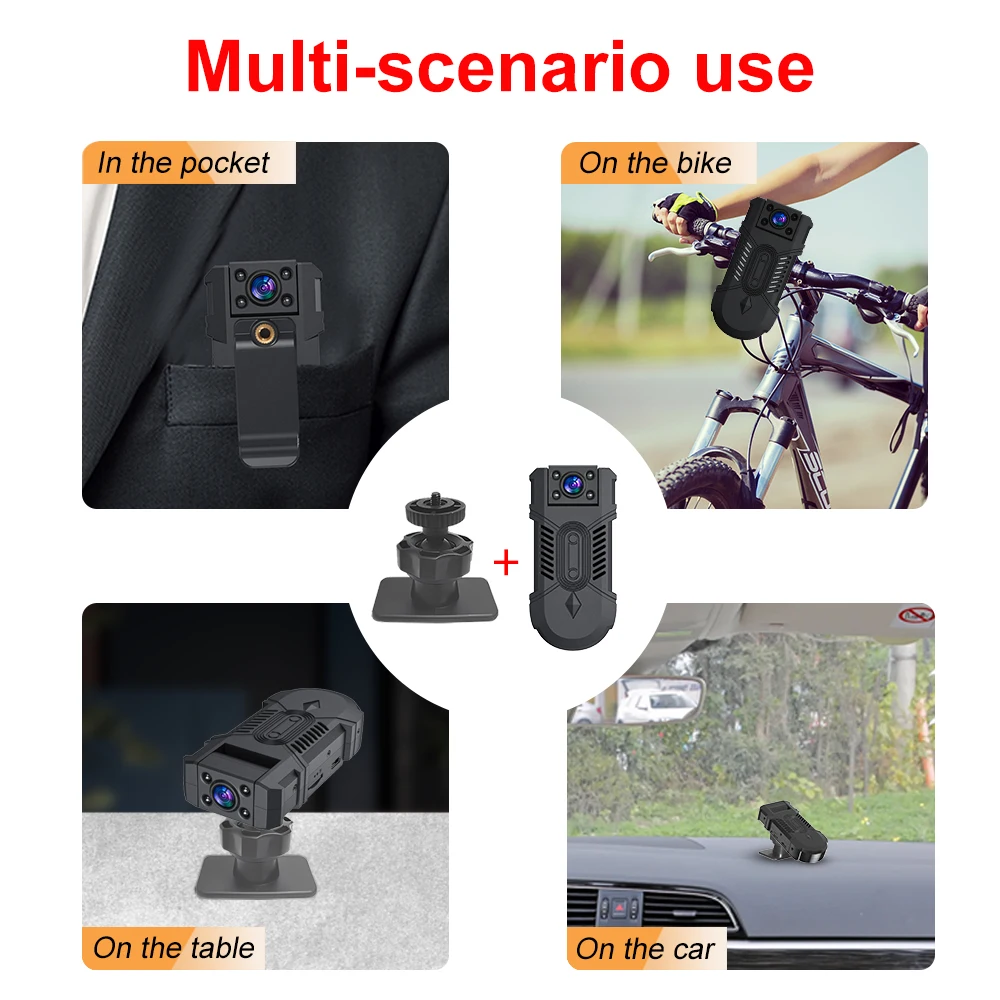 Mini Body Camera 8 Hours Camcorder Full 1080P HD Police Cam Small 180° Rotating Bike Camera Sports DV Car DVR Pocke Webcam