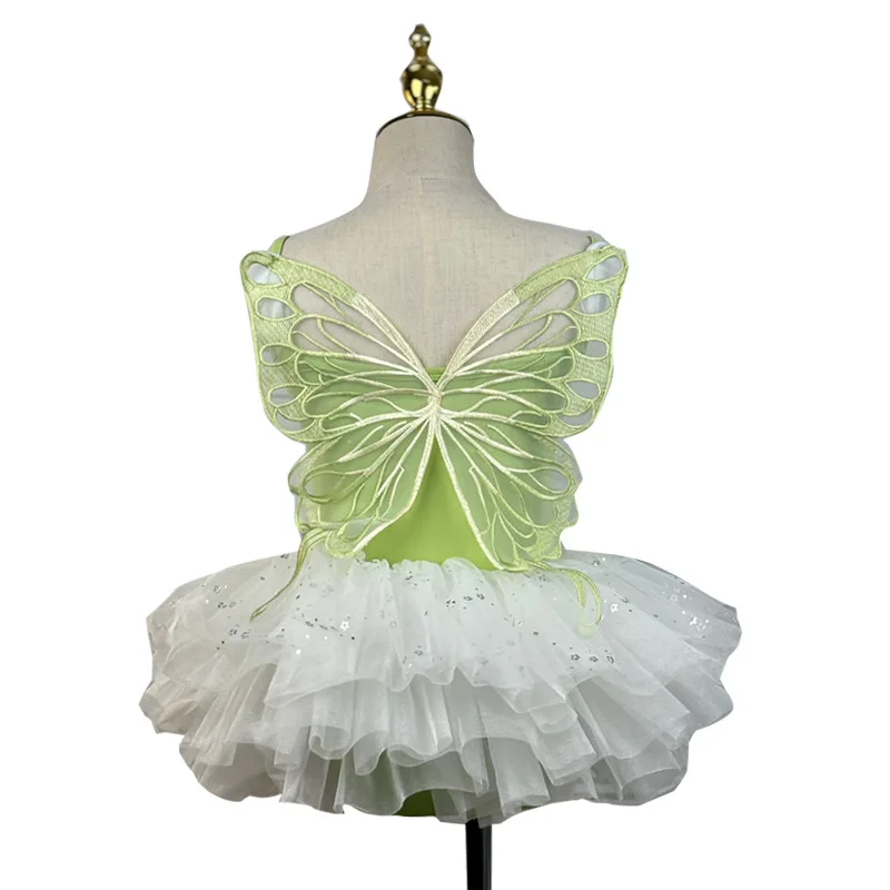 

Girls' Butterfly Fairy Dance Costume, Lime Green Leotard with Skirt, Kids' Ballet Tutu, Stage Performance Outfit for Festivals