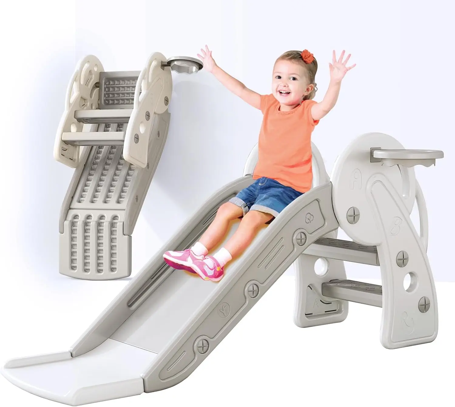 

Indoor Toddler Slide with Basketball Hoop and Ball Pit - Foldable Kids Play Set for Safe Fun