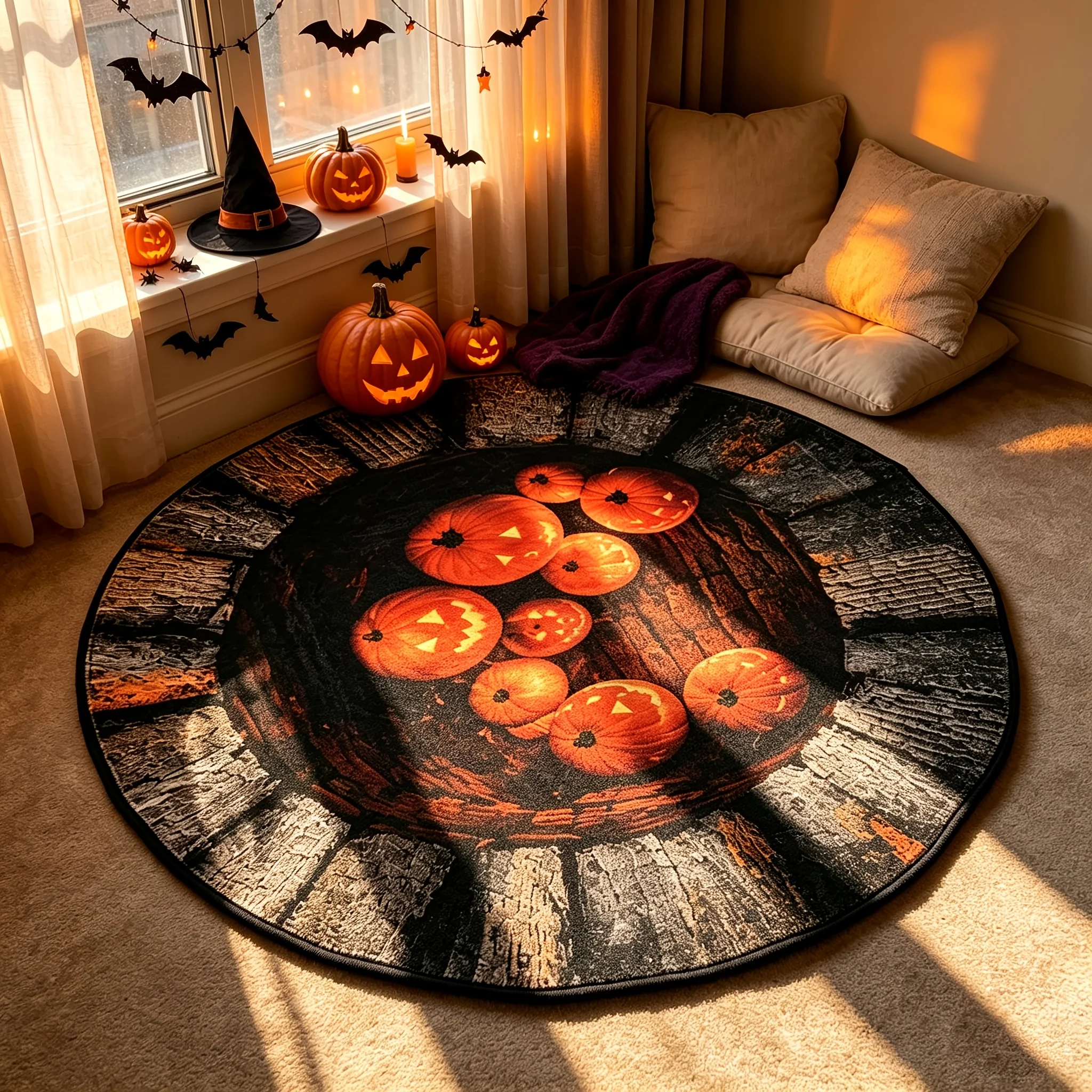 Christmas Round Rug Snow Castle Spiral Staircase Winter Scene Print Home for Festive Season Interior Visual Beautification Pick