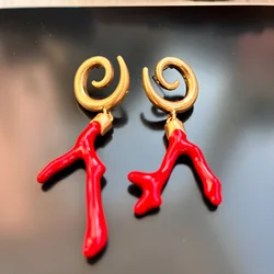 Summer Sea Beach Coral Earrings AB Style Craft Red Enamel Oil Drop Simple and Fashion Temperament Solid Textured Gift for Women