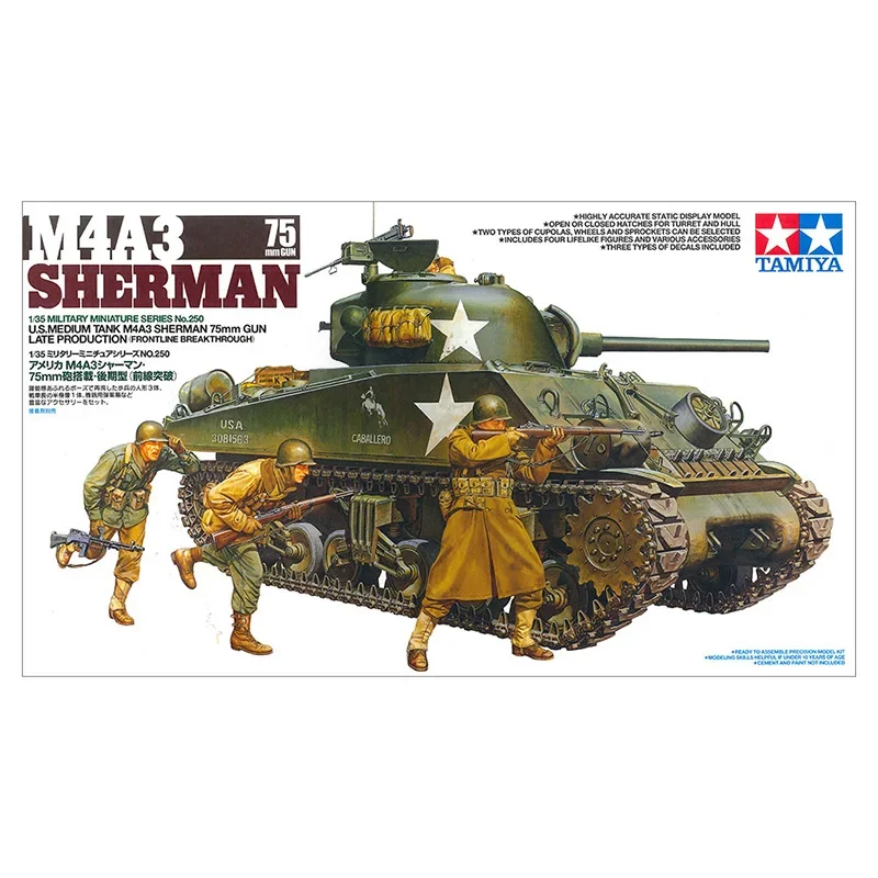 Tamiya Kit Modello Di Assemblaggio Militare 35250 Us M4A3 Carro Armato Sherman 1/35 Assemblare
