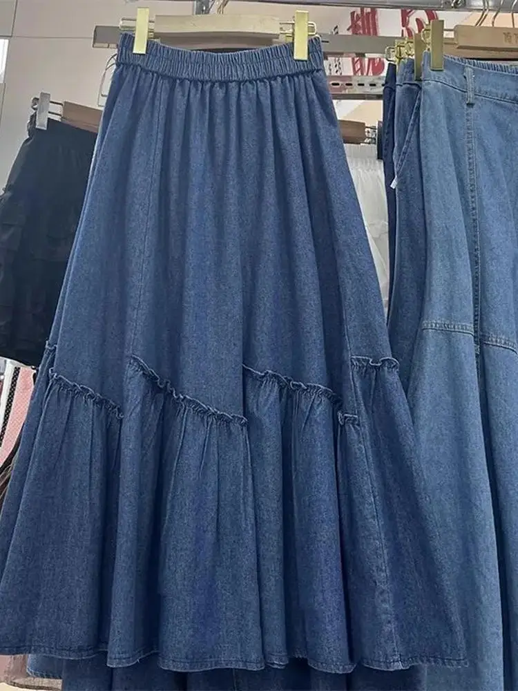 

plus Size High Waist A-Line Midi Skirt Retro Patchwork Denim Women's Summer New Sle Slimming f-length Skirts