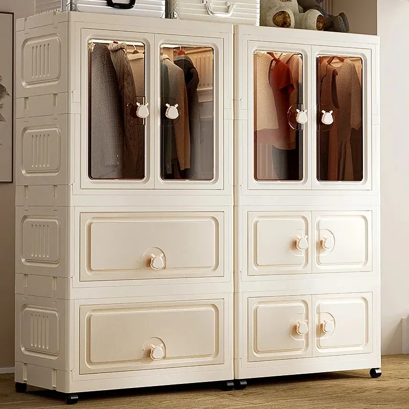 Foldable Storage Cabinet,Multi-Tier Heavy-Duty Organizer with Single/Double Door Design,Rolling Wheels for Living