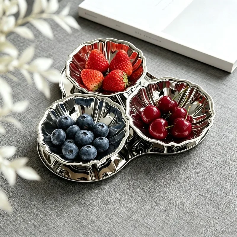 Stainless Steel Fruit Tray Bowl Snack Dessert Pudding Yogurt Cup for Home Hotel Living Room Decor Household Goods