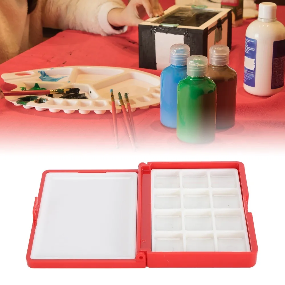 2PCS 12/24 Grids Watercolor Box Red/Blue Plastic Paint Box Portable Embossed Surface Paint Storage Palettes Box