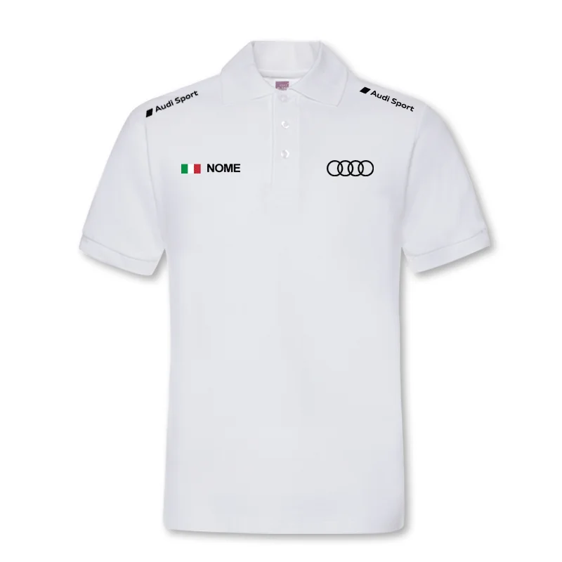 COOL Car Audi Printed Business Casual Sports Solid Color Short Sleeve Men\'s Popular Lapel Cotton Quality Polo Shirt