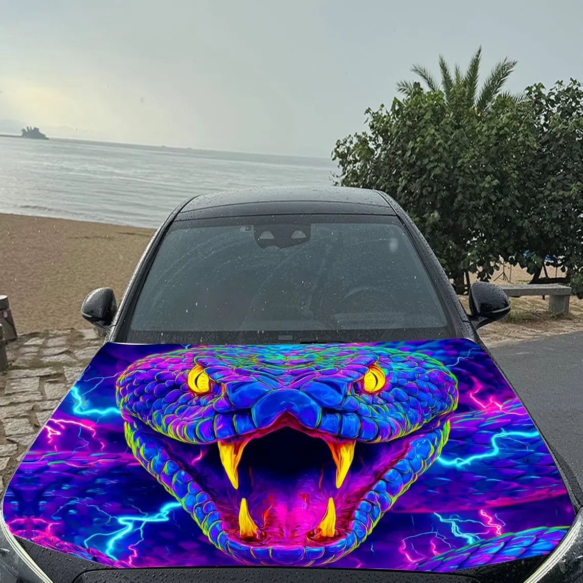 غلاف فينيل سيارة بيثون كهربائي ملون، ملصق غطاء محرك السيارة المقاوم للماء من مادة PVC، ملصقات ذاتية اللصق مقاومة للخدش لـ #5