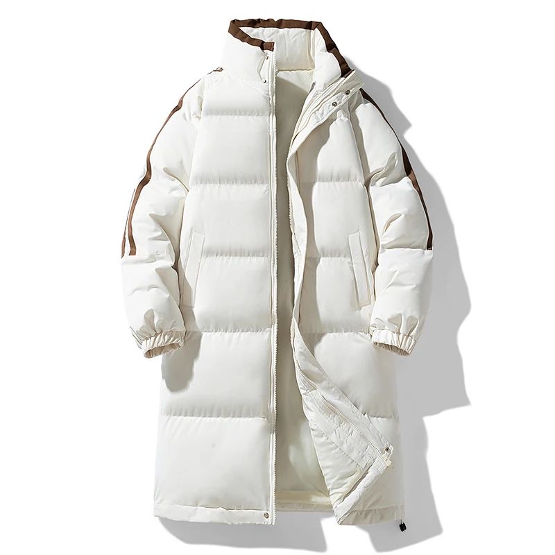 Male Mid Length Fashion Cotton Padded Coat Winter Thickened Warm Windproof Stand Collar Parka Anti Cold Cotton Padded Coat