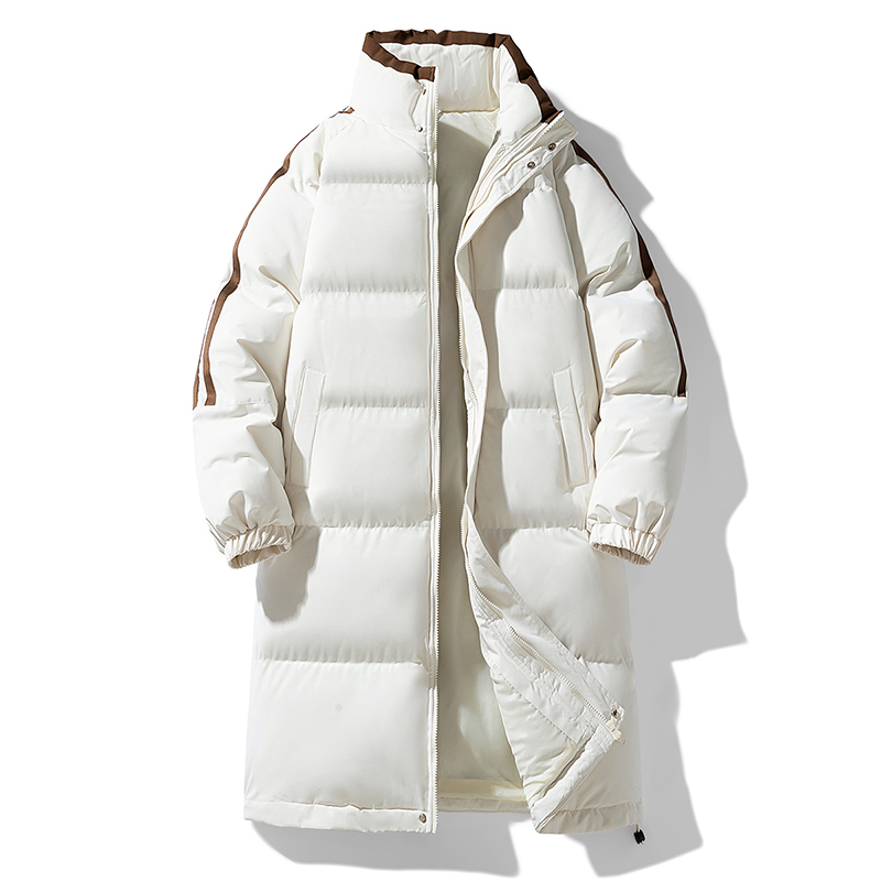  Male Mid Length Fashion Cotton Padded Coat Winter Thickened Warm Windproof Stand Collar Parka Anti Cold Cotton Padded Coat 