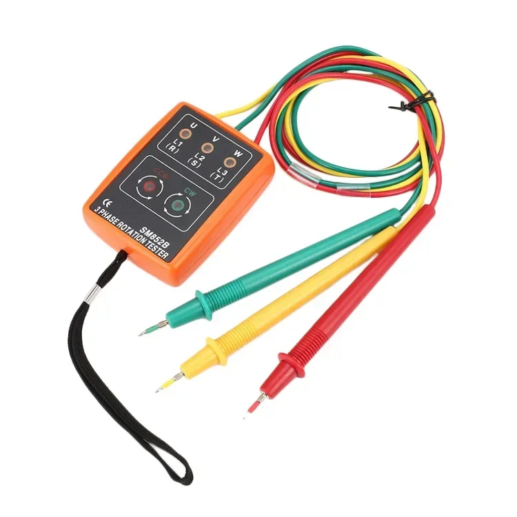 New SM852B 3 Phase Rotation Tester Digital Phase Indicator Detector LED Buzzer Phase Sequence Meter Voltage Tester 60V ~ 600V AC