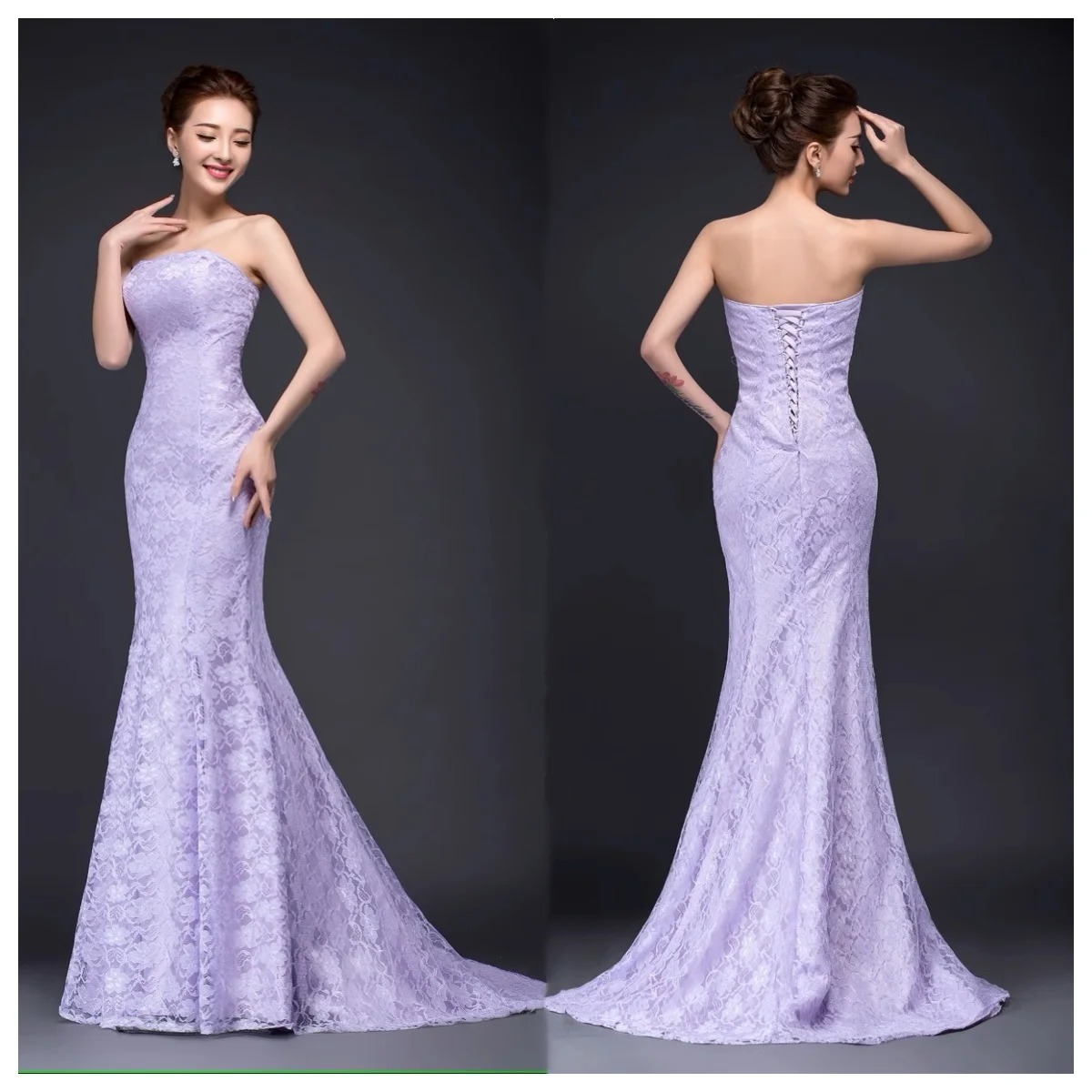 DM-90#2024 Autumn New Strapless Fish Tail Trailing Toast Dress White Red Purple Bride's Wedding Dress Evening Gown Wholesale