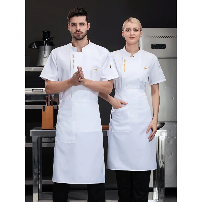 Summer High-End Men's Chef Overalls Short-Sleeved Breathable Dining Hot Pot Barbecue Restaurant Rear Kitchen Workwear Breathable