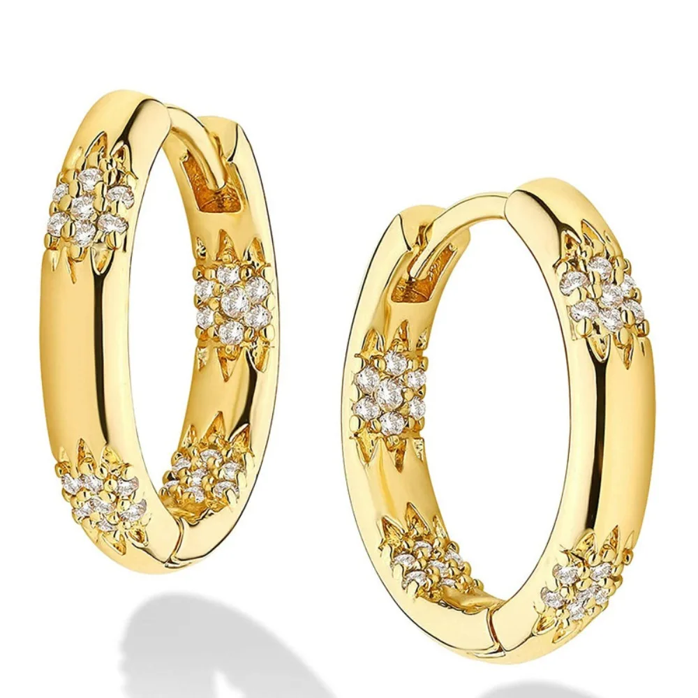 Luxury Temperament Gold Color Micro-inlay Zircon Flower Hoop Earrings for Women New Fashion Commuting Jewelry Accessories Gift
