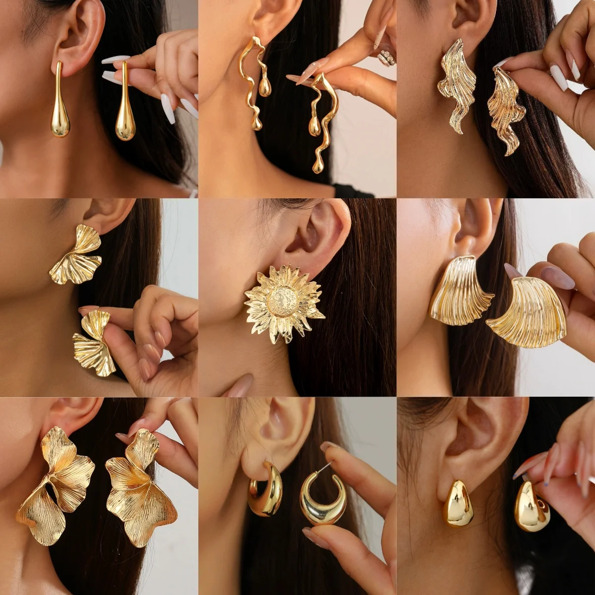 Übertreibung Lange Wassertropfen Blume Flügel Runde Welle Quadratische Muschel Goldene Anhänger Ohrringe für Frauen CCB Glatte Kreative Schmuck