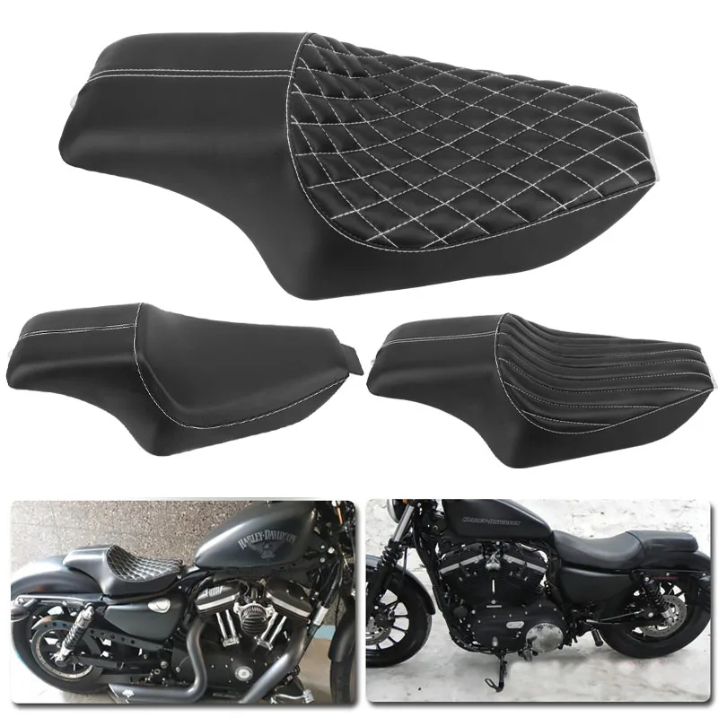 Two‑Up Motorcycle Seat PU Leather Driver Passenger Cushion for Harley Sportster XL Iron 883 1200 48 Forty-eight 2004-2015