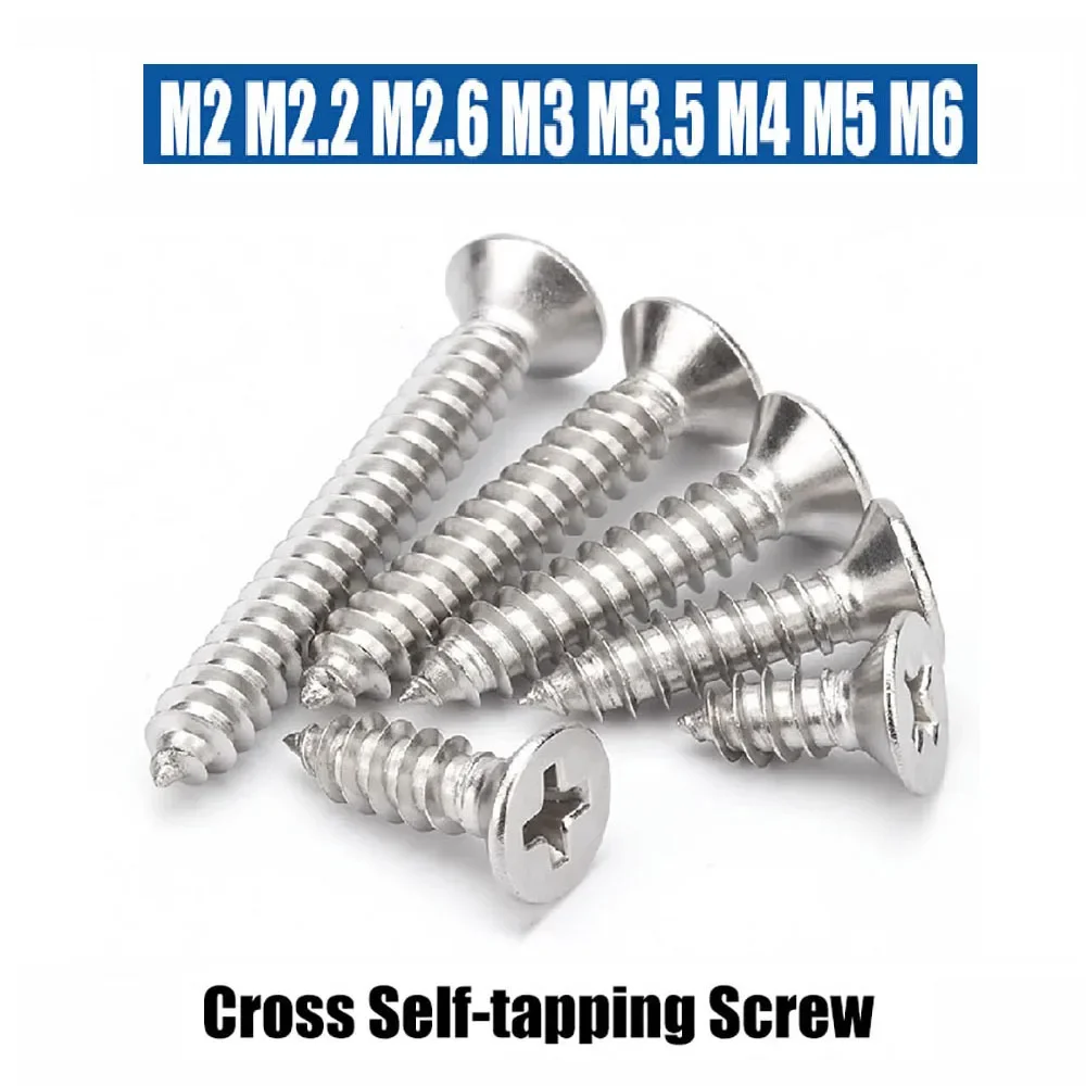 20-200Pcs M2 M2.2 M2.6 M3 M3.5 M4 M5 M6 Cross Self-tapping Screw 316 Stainless Steel Phillips Flat Countersunk Head Bolts