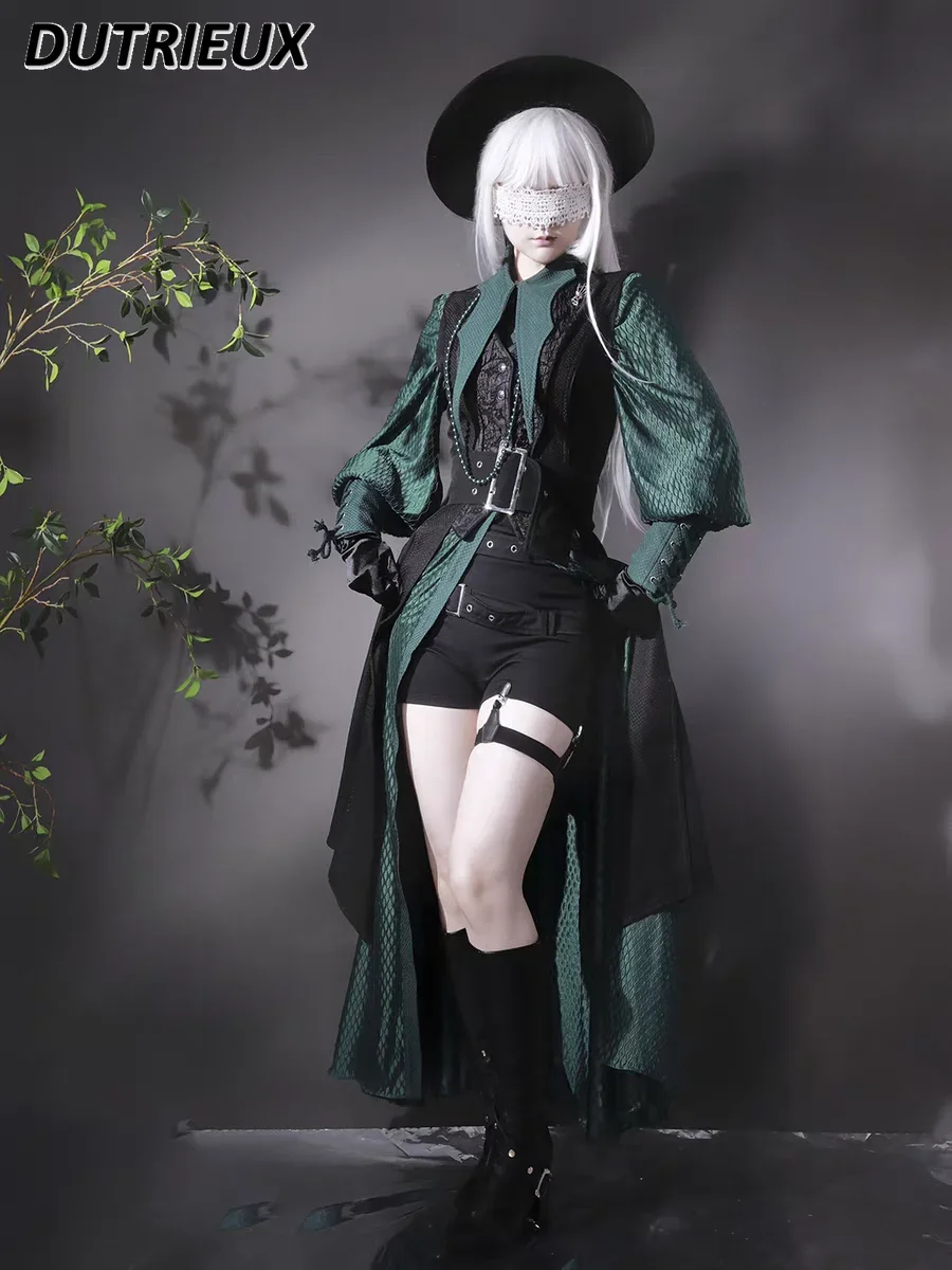 Japanese Goth Lolita Long Retro Slim-fit Vest Jacket and Single Breasted Long-sleeved Shirt Shorts Handsome Suit