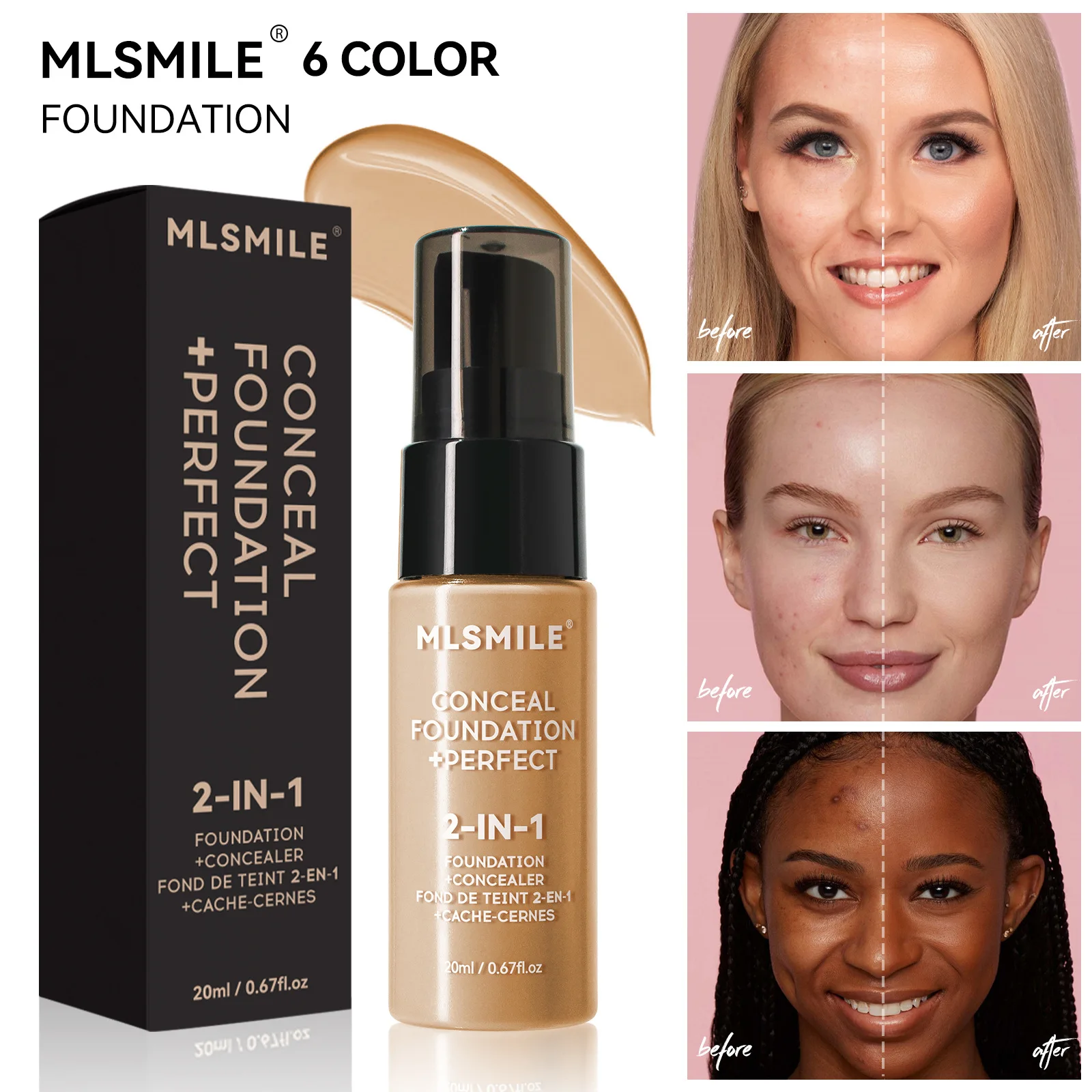 Crema de Base líquida 2 en 1, cubierta impermeable con control de aceite, crema Base para acné, maquillaje hidratante, corrector mate, cosmético, 20ml