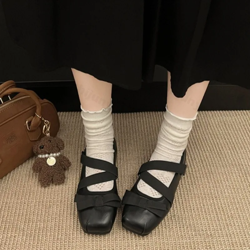 Eleganckie, codzienne baleriny Mary Jane z kokardą dla kobiet, nowość na wiosnę 2025, wygodne, płytkie, w stylu baletowym, płaskie czółenka.