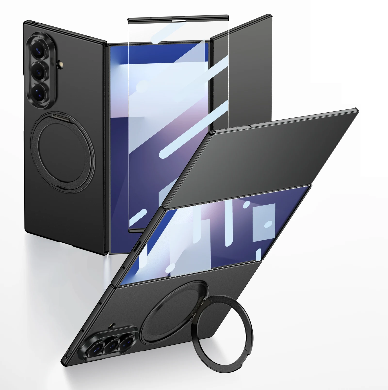 Fold 8 Ultra 360 Ring Holder Magnetic Case For Samsung Galaxy Z TriFold Trible Fold Matte PC Glass Protector Phone Cover