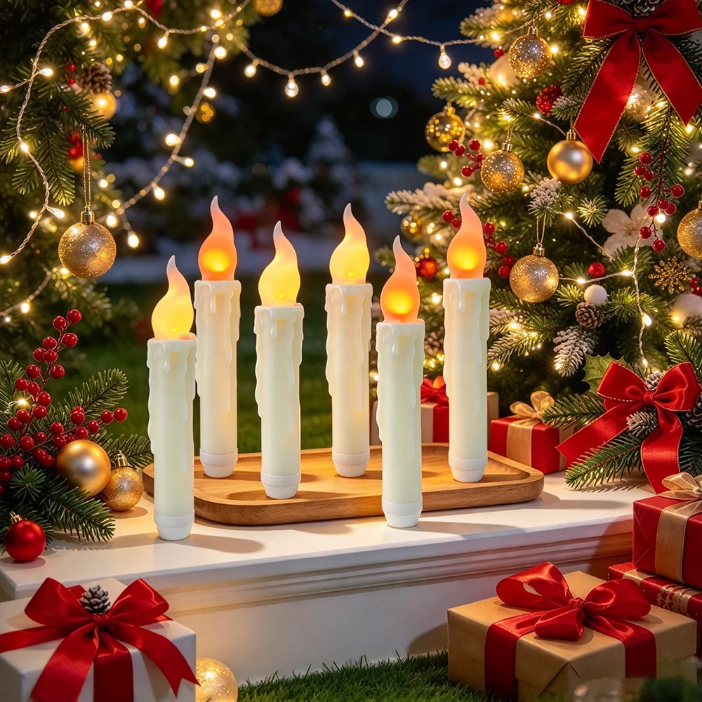 6pcs LED Taper Candle Lights, Flameless Floating Candles Battery Operated Window Candles for Christmas Wedding Birthday Party