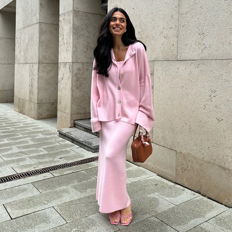 

Cardigan Suspender Vest Skirt Set Women Autumn Winter Sweater Set