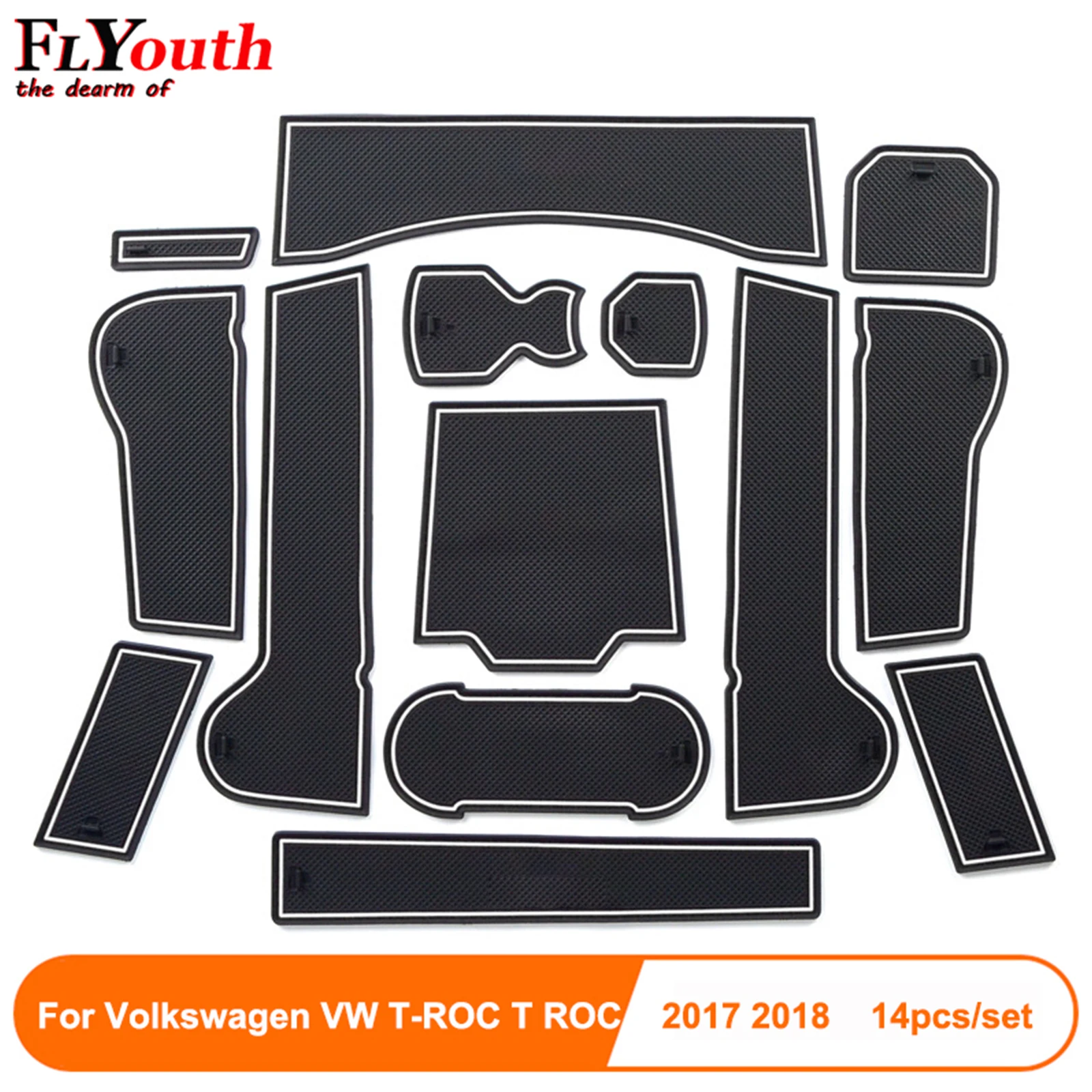 

For Volkswagen T-ROC T ROC TROC 2017 2018 Car Gate Slot Pad Non-slip Cup Mat Anti Slip Door Groove Mat Interior Car Accessory