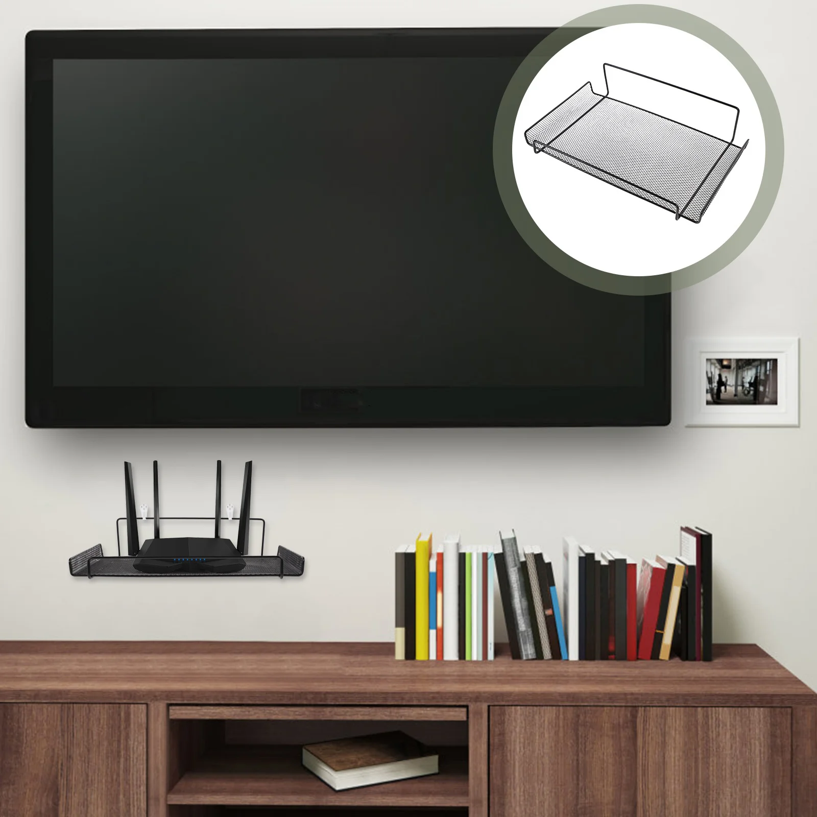 Support de routeur mural sans perçage, matériau en fer, taille compacte pour salon, chambre à coucher, caméra de sécurité, étagère de rangement