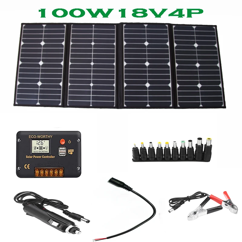 Portable 100 Watt Folding Solar Panel Charger For Camping RV Solar Power Controller And Charging Device view 4