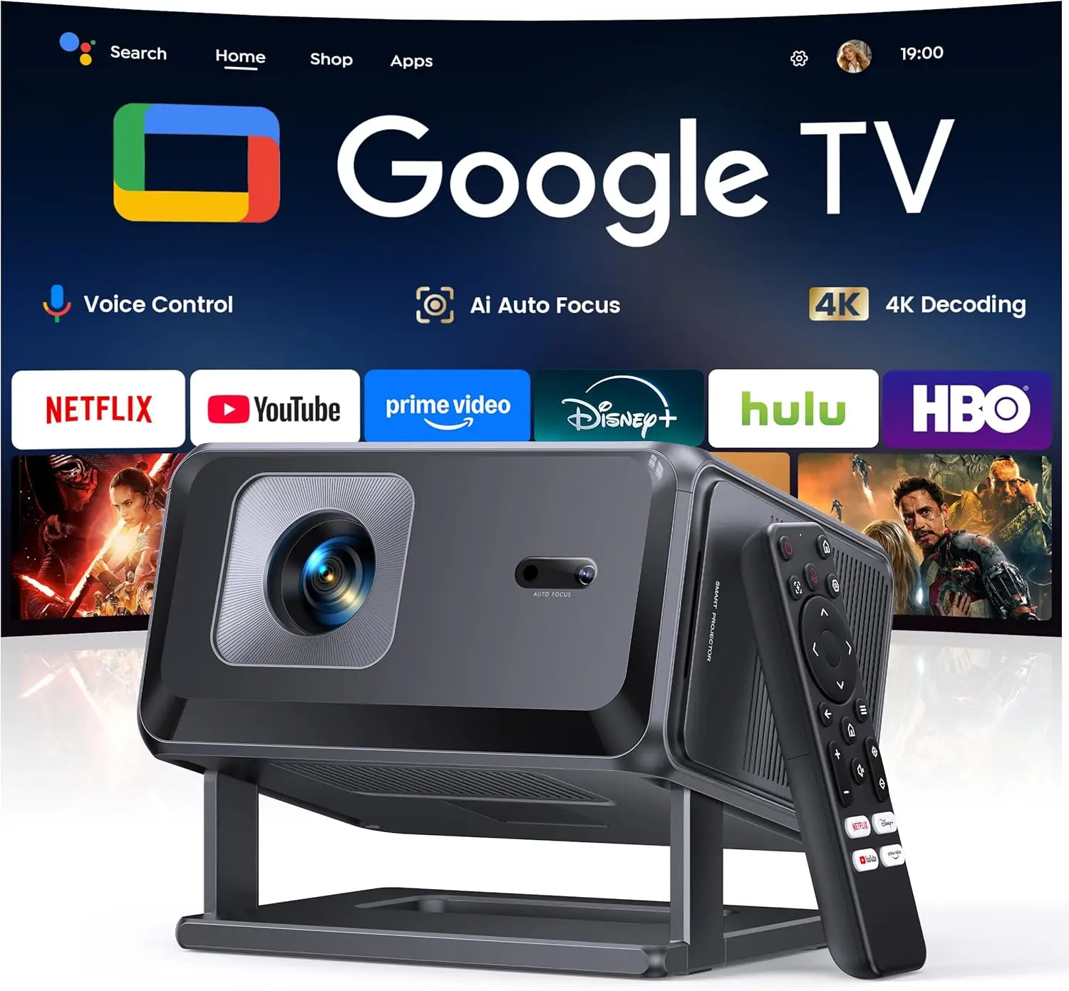 Smart Projector Google Tv Stick 4k Support Wifi Bluetooth Portable Movie Short Throw Projector Outdoor Built In Apps Auto Focus