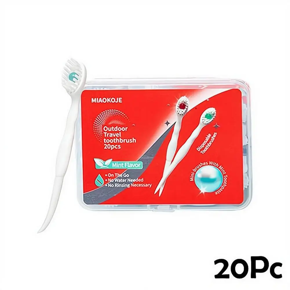 20PCs Mini Disposable Travel Toothbrush Exploded Bead Toothbrush Portable 2 in 1 Adult Cleaning Toothbrush &Toothpick Oral Care