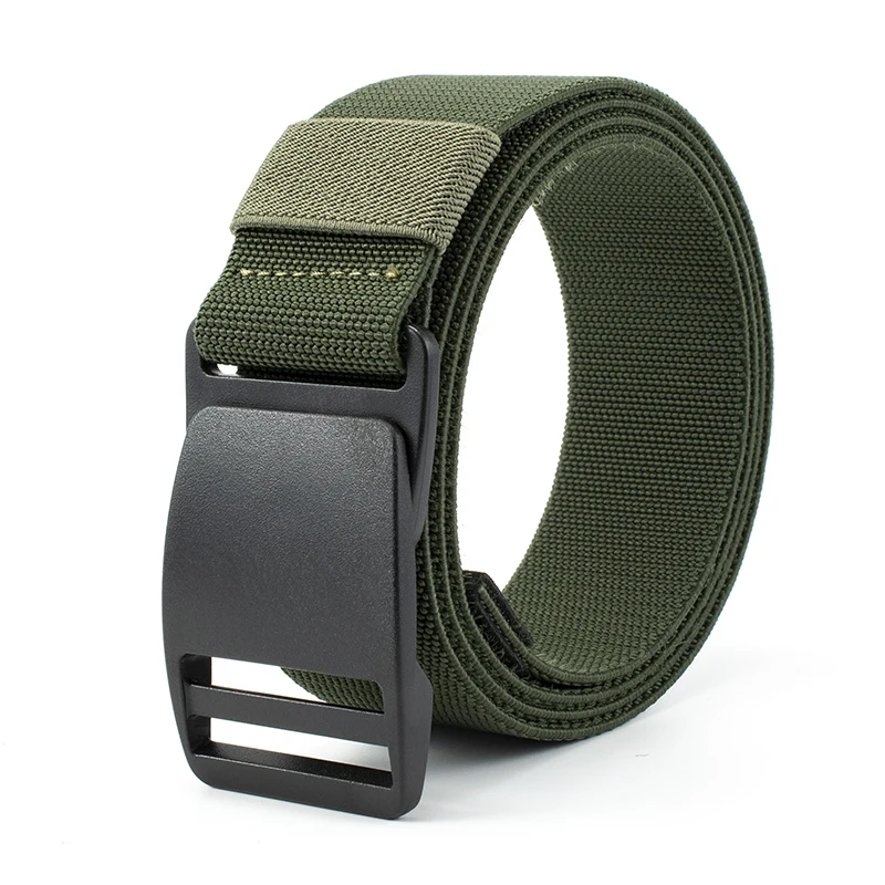 Nylon Canvas Belt for Women Men Pants Jeans 1.5inch Plastic Buckle Metal Free Elastic Belt Military Tactical Waist Belt-Black