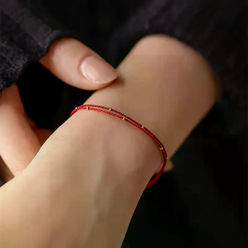 Handmade Bead Bracelet Red Rope Adjustable Transfer Lucky Beads Simple Style Friendship Bracelet Fine Jewelry Gift