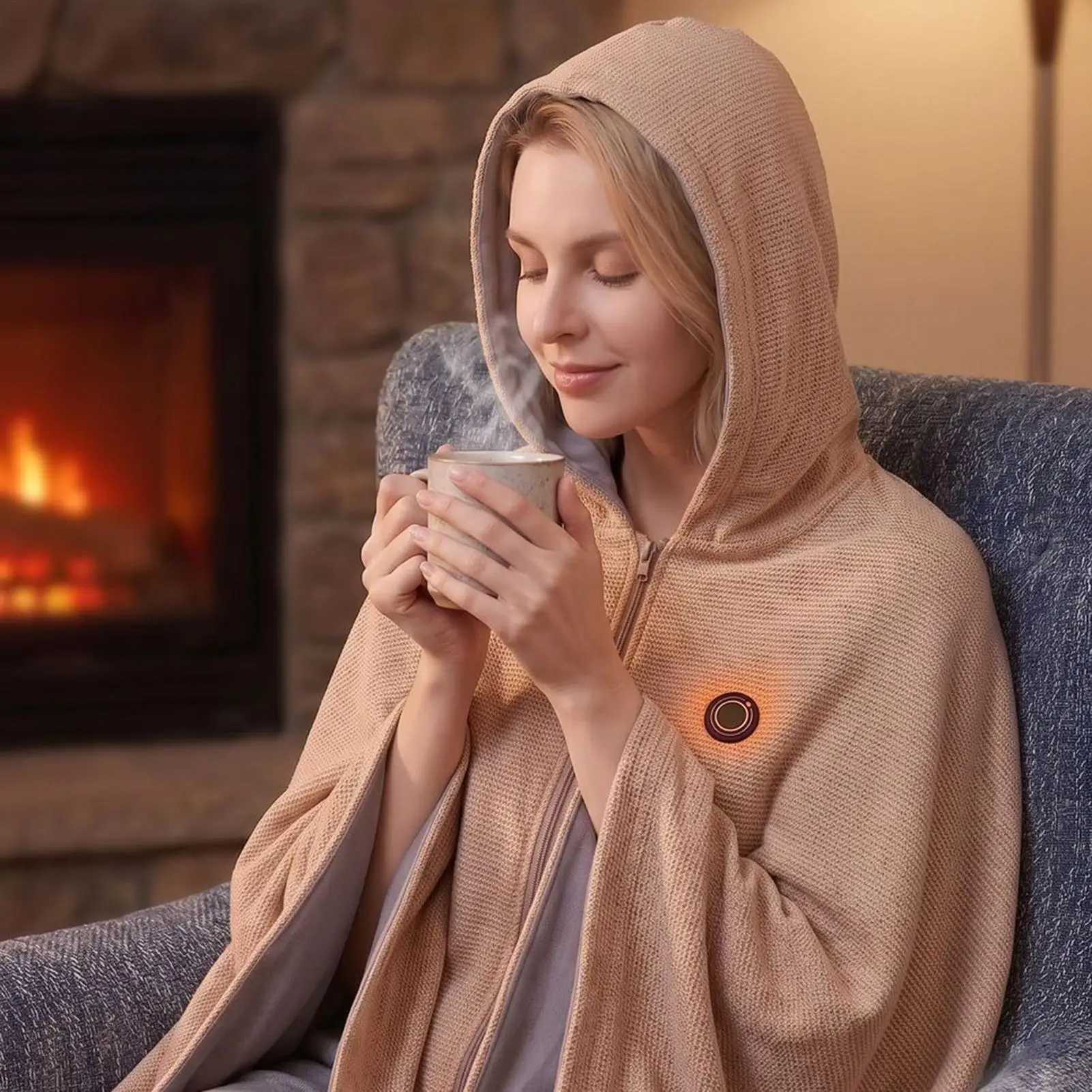 Heated Shawl For Women Hooded USB-Powered Wearable Blanket With 3 Heat Settings Electric Heating Shawl For Travel Birthday