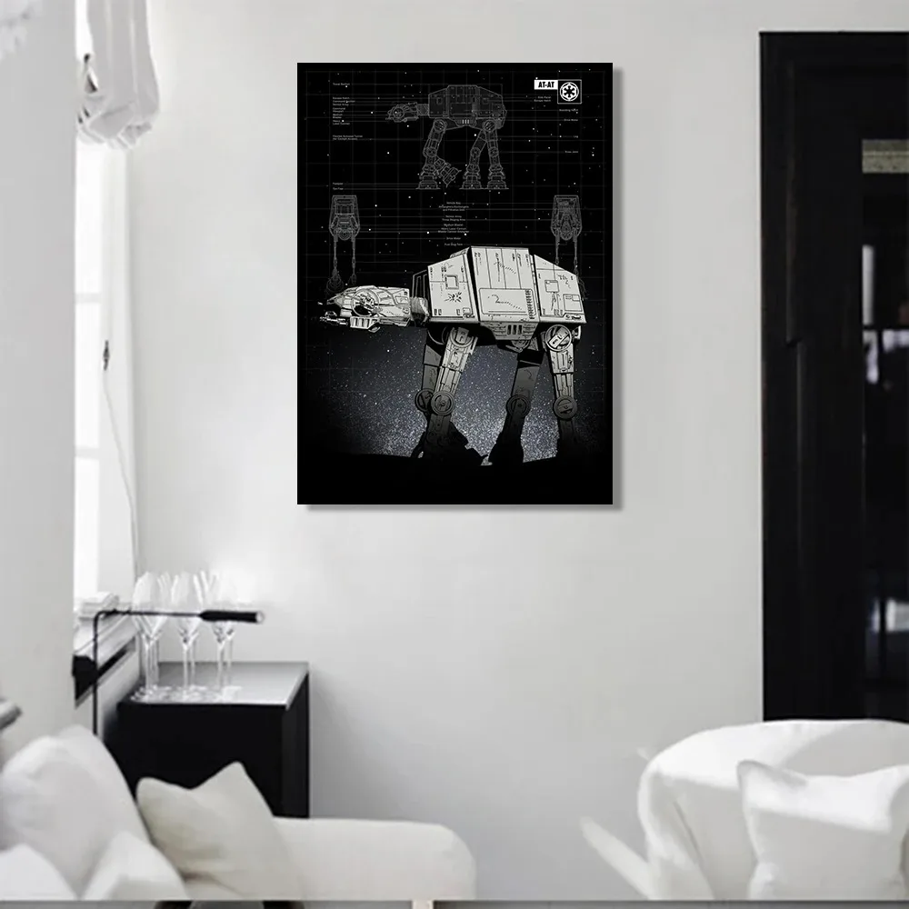 Star Wars Movie Canvas Poster Alien Spaceship Blueprint Decoration Painting Kids Room Wall Art Murals for Modern Home Decor Gift