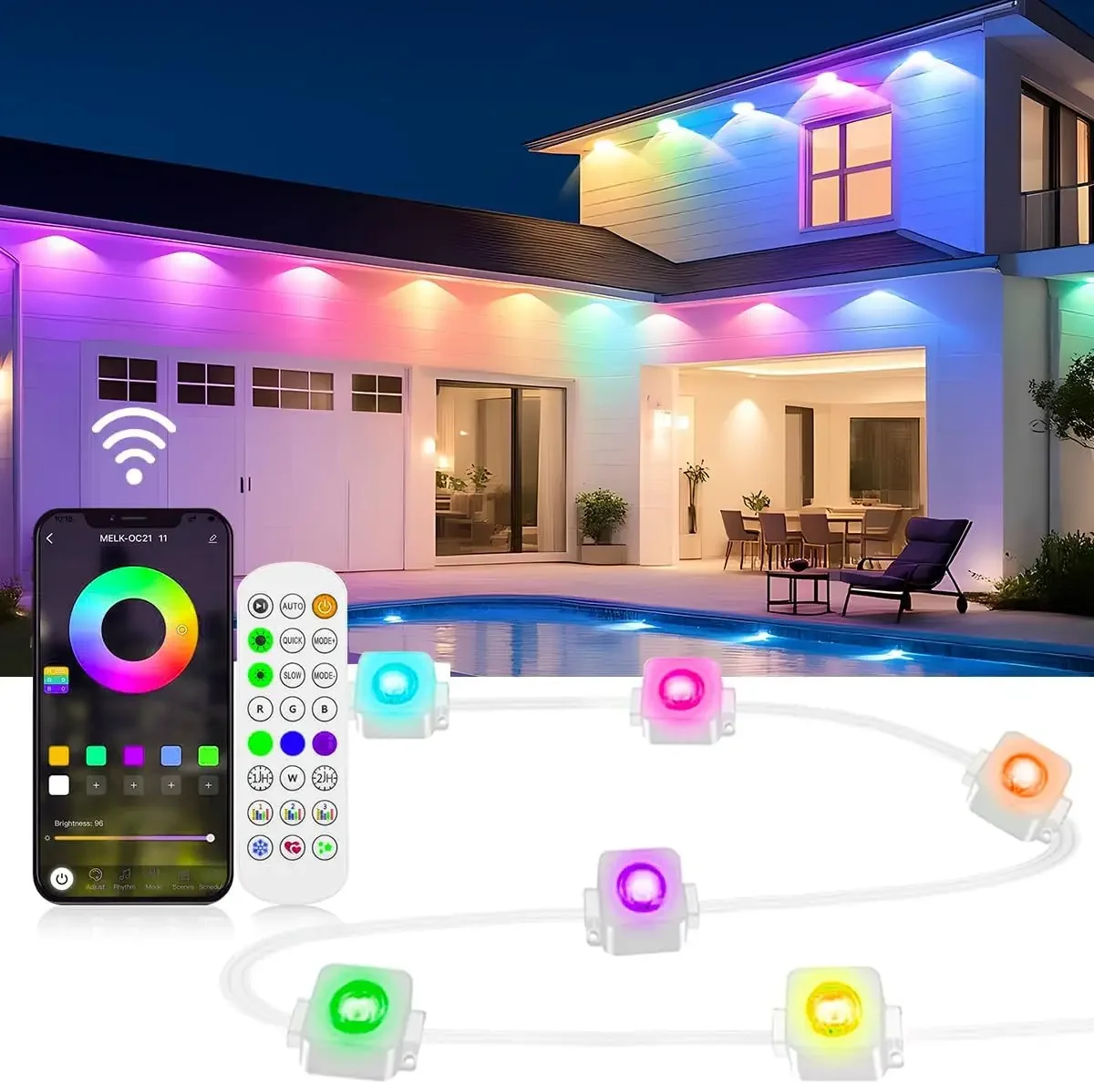 Permanent Outdoor Lights, 200ft Smart RGB+IC LED Lights Outside with 16 Million DIY Colors, IP67 Waterproof Eternity Eaves