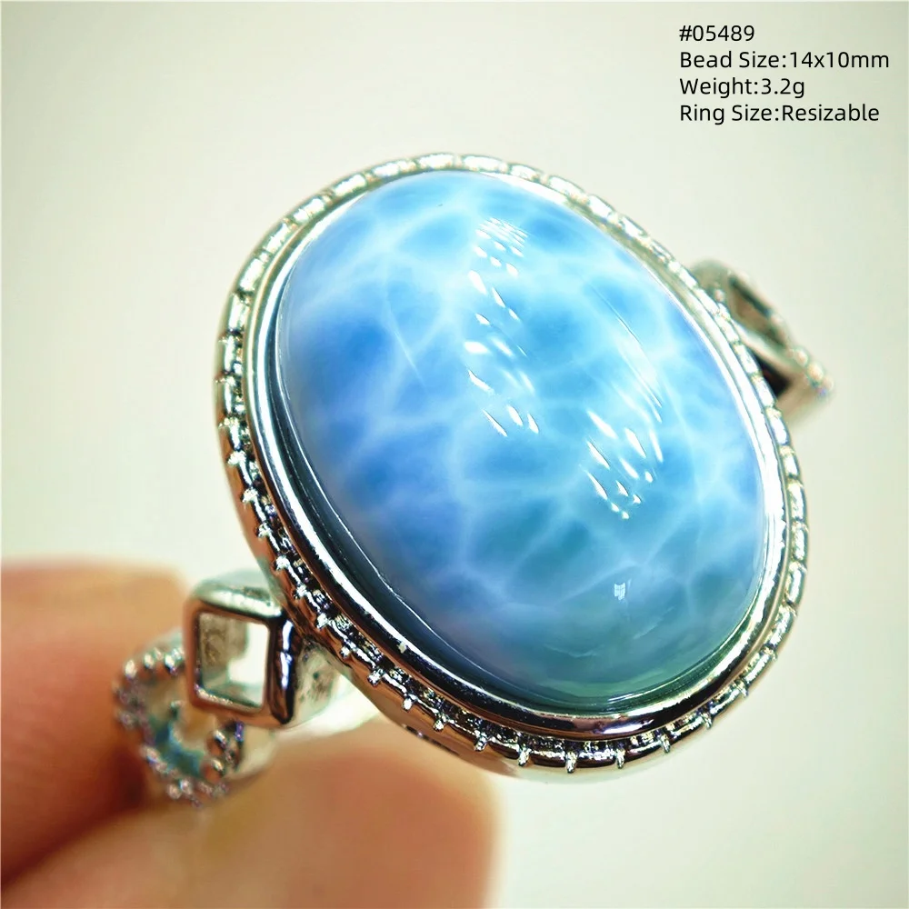 

Натуральный синий ларимар, овальное регулируемое кольцо, Оригинальная Доминика Ларимар, ювелирные изделия с водным узором, серебро 925, овальное ларимар, для женщин и мужчин AAAAAA