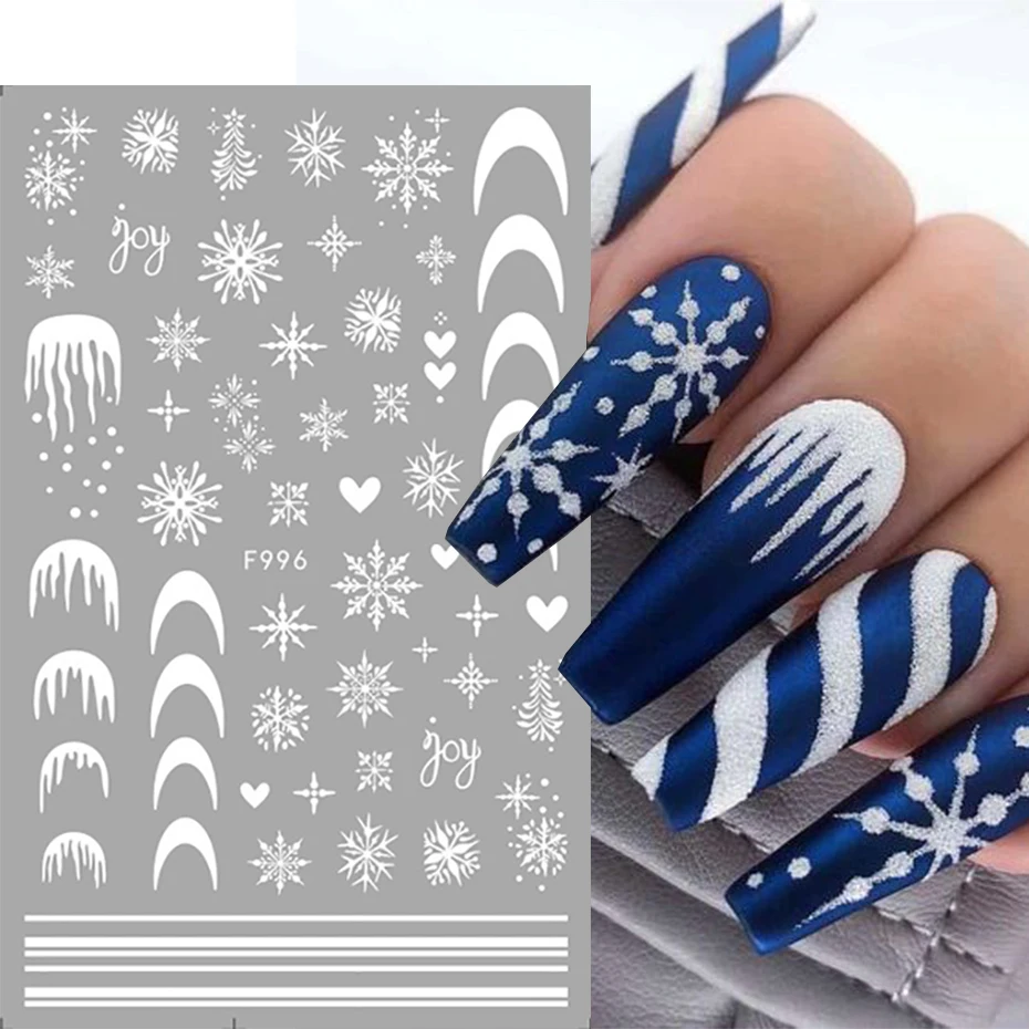 2pcs Reflective Snowflake Nail Sticker Winter White Sweater Star Dancer Christmas Tree Foil 3D Xmas New Year Slider Tips