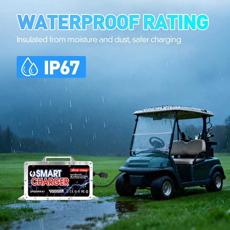 48V 15A Golf Cart Battery Charger for EZGO TXT with D Style Plug, 1400W High Power Quick Charge