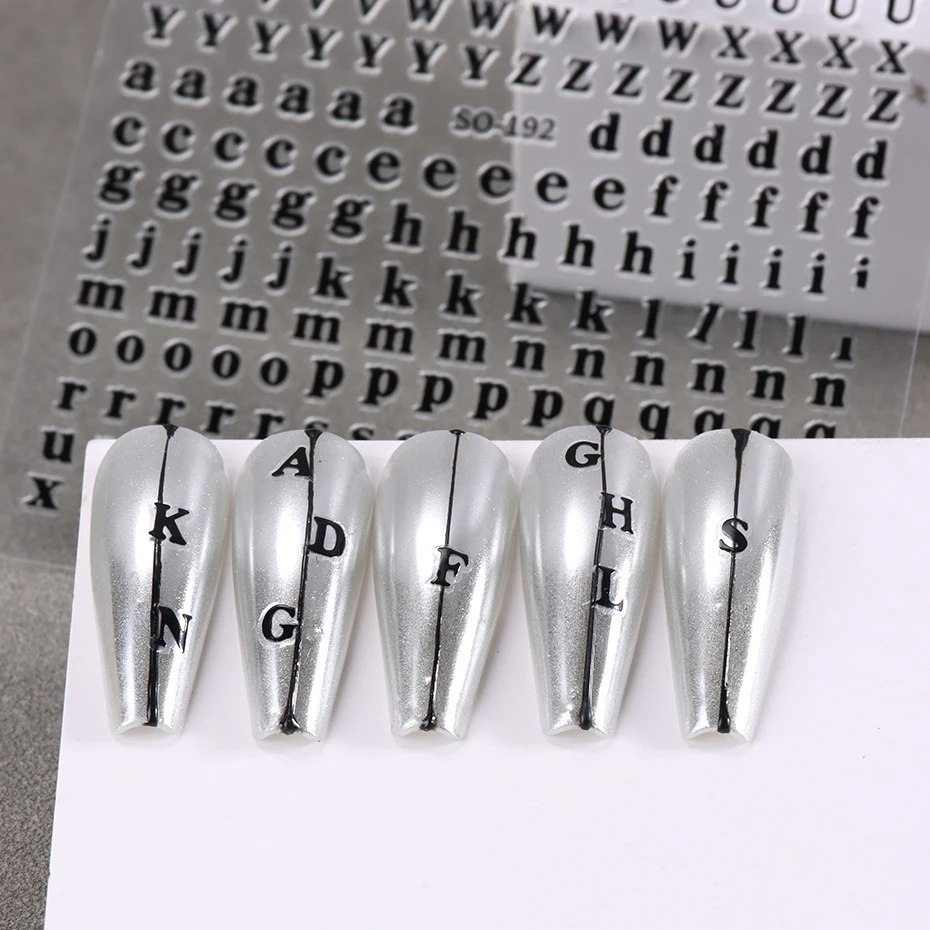 3/7 pezzi adesivi per unghie con lettere inglesi design alfabeto nero argento dorato cursori per decalcomanie per unghie decorazioni per manicure per punte per unghie bellezza