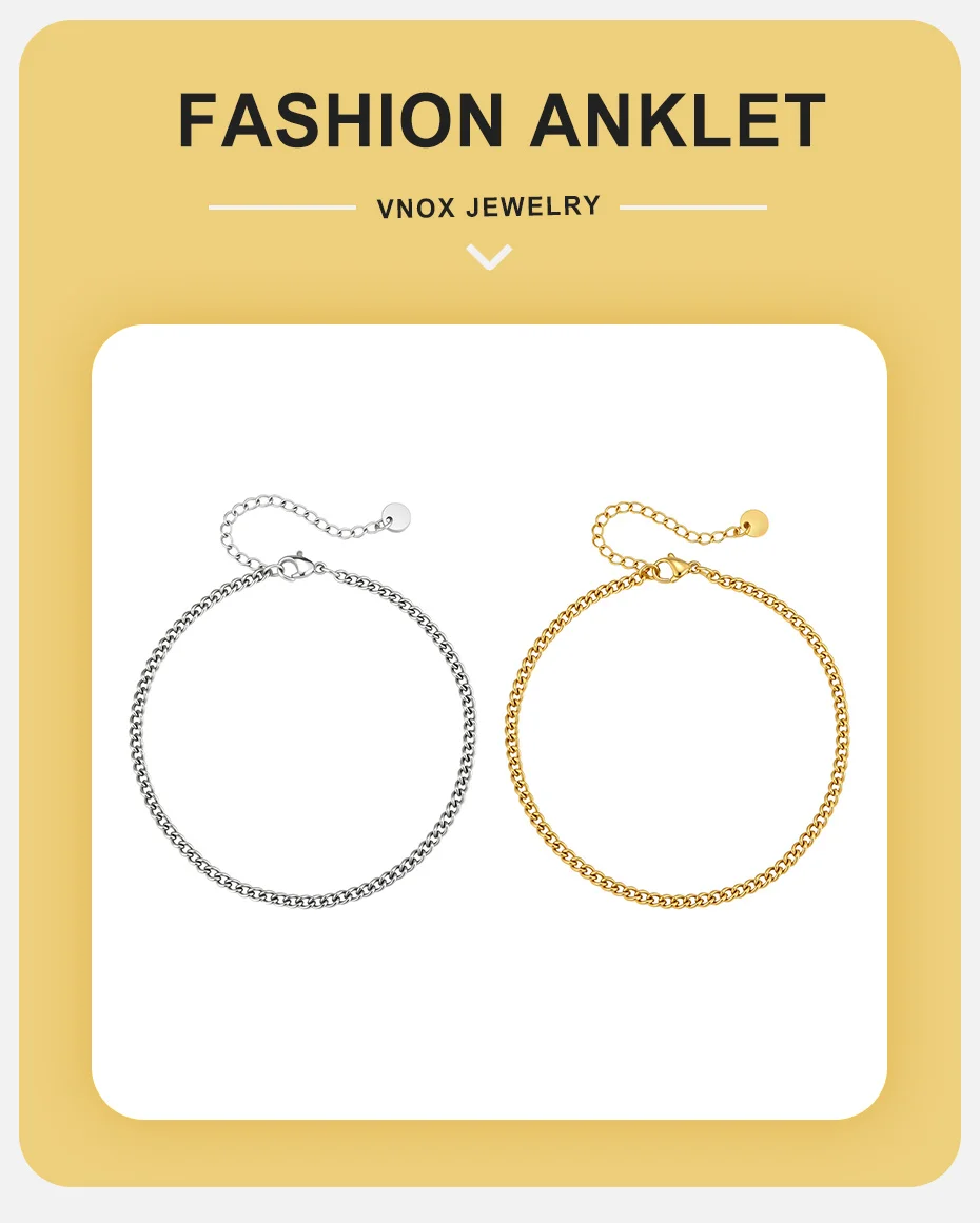 Vnox Edelstahl-Knöchelkette für Männer und Frauen, Gold- und Silberfarbenes Chunky Fußkettchen für Streetwear, 21-26cm Verstellbar – Detail 1