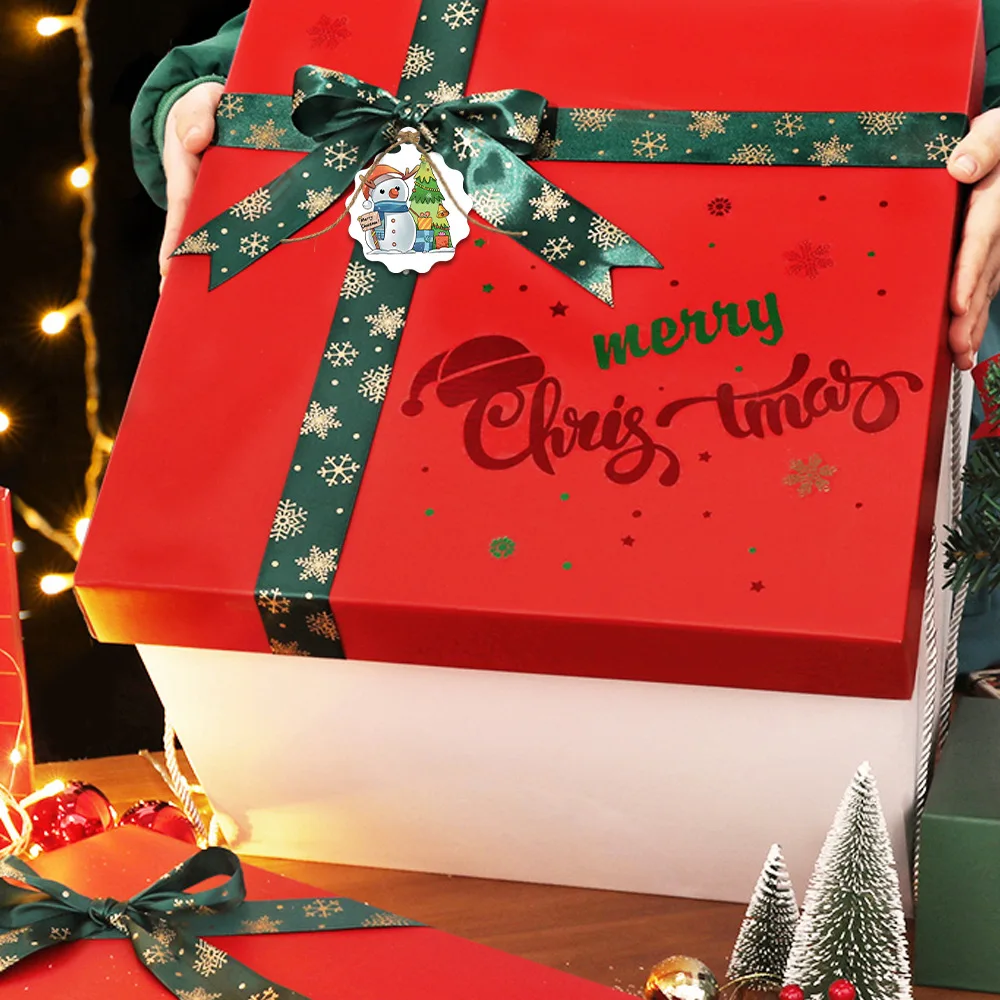 100pcs Merry Christmas Tags Wrapping Hanging Labels Santa Claus Snowman Xmas Tree Snowflake Hang Cards Festival Supplies Painted