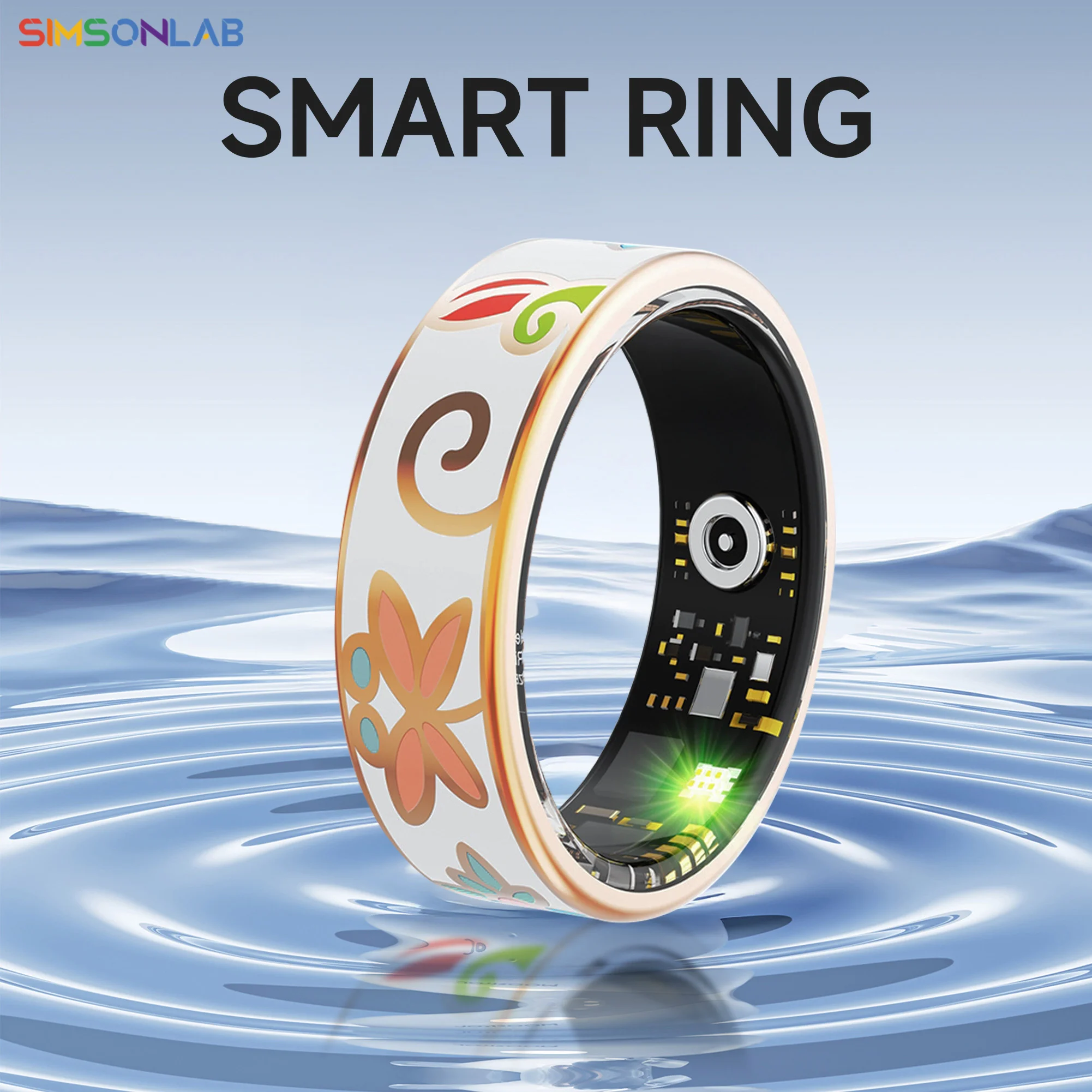 

NEW Fashion Diamond Enamel Colored Smart Ring Health&Sleep Monitor 5 ATM Waterproof Wireless Bluetooth Call Pedometer Fitness